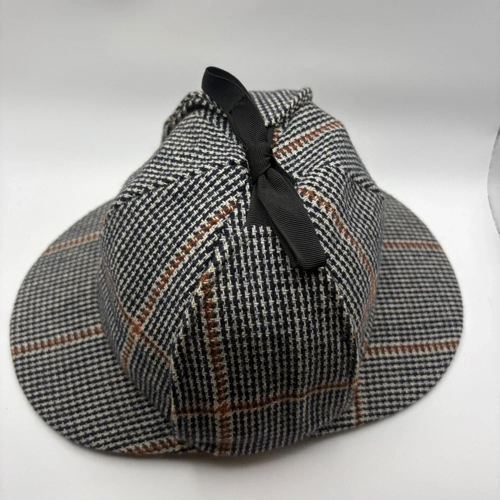 Vtg Kangol Deerstalker Hat Sherlock Holmes Plaid Tweed Wool Made in USA Small